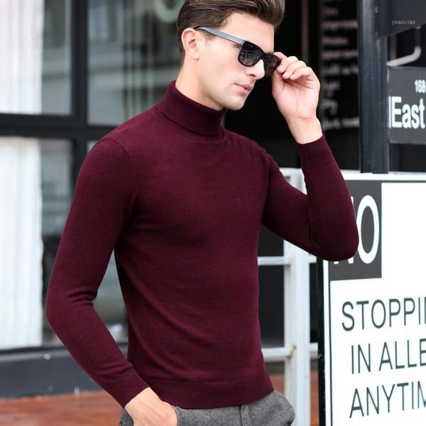 

2020 men long sleeves knitted turtleneck sweater 100% wool high neck winter sweater for men1, White;black
