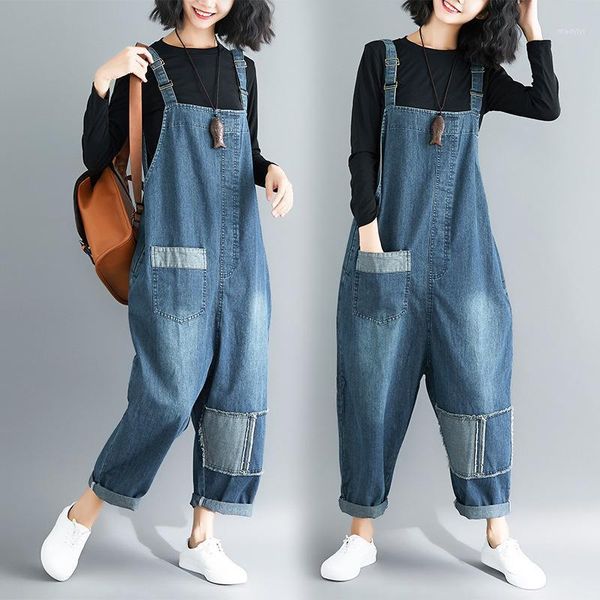 

#1175 wide leg denim overalls women big pockets bib pants plus size loose low drop crotch vintage jeans jumpsuits ladies spring1, Black;white
