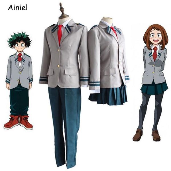 

anime boku no hero academia my hero academia cosplay costume midoriya izuku school uniform jacket skirt pant tie wig women men, Black