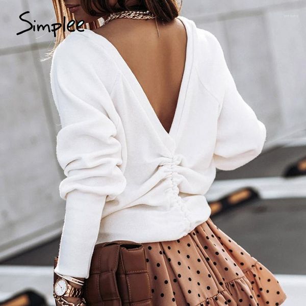 

simplee casual loose drawstring pullover open back white long sleeve sweatshirt fashion street spring autumn clothes women 20201, Black