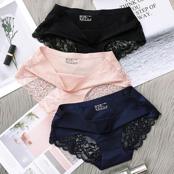 

2020 women seamless panties ice silk women underwears cotton comfortable low waist underpants female intimates xxl1, Black;pink