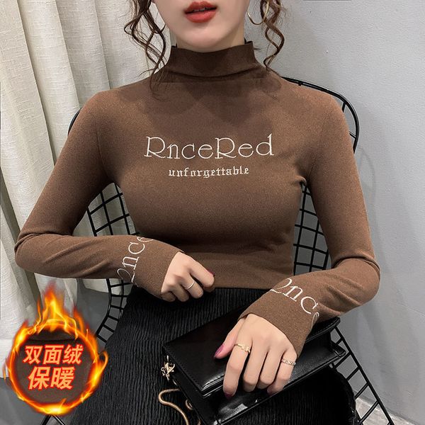 

warm 2021 double turtleneck t-shirt denim half for fall female winter new stuffed and thick foreign style 03m6, White