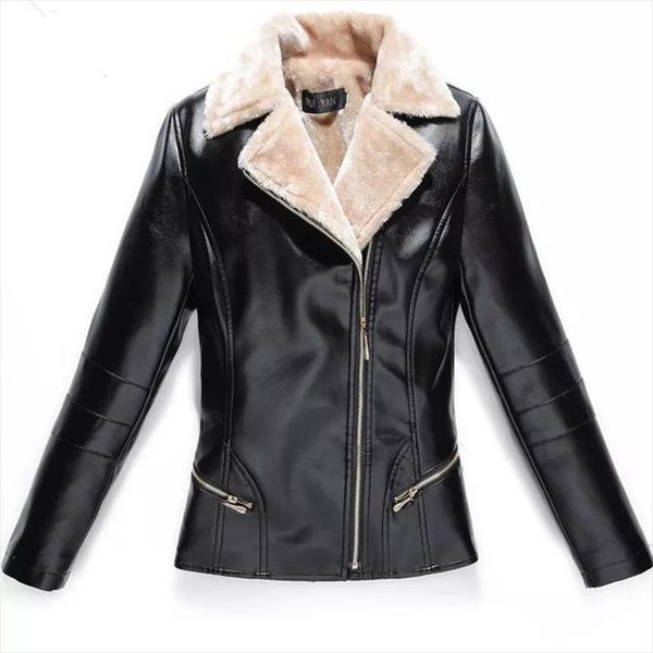 

l 7xl winter women leather jacket plus velvet warm female faux leather jackets fashion turn collar office lady coat black red