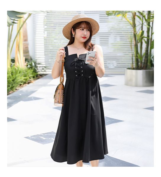 

xl xxl 3xl 4xl new summer 2020 women long sling dress sleeveless plus size black red sun dress mid calf casual lady, Black;gray