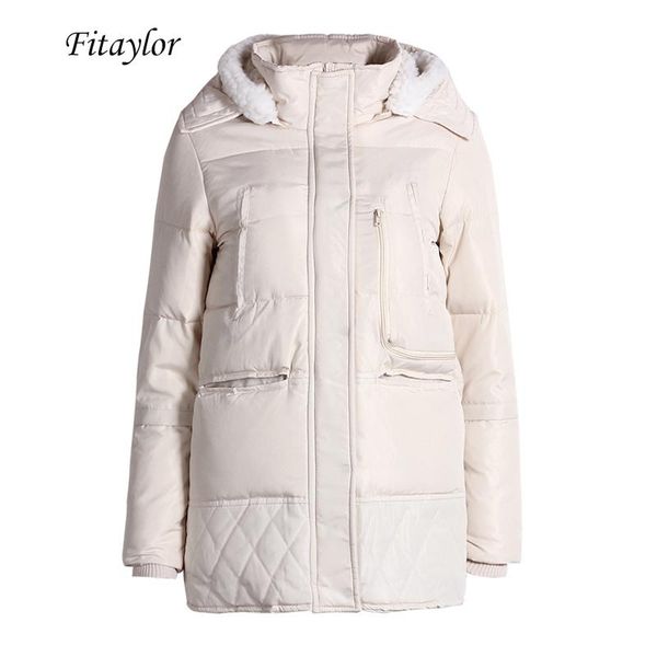 

fitaylor women winter warm cotton padded hooded jacket coats medium long female plus size s-3xl snow parkas wool clothing, Black