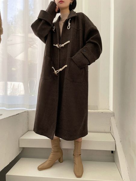

dazy double pocket drop shoulder duffle overcoat g86i#, Black