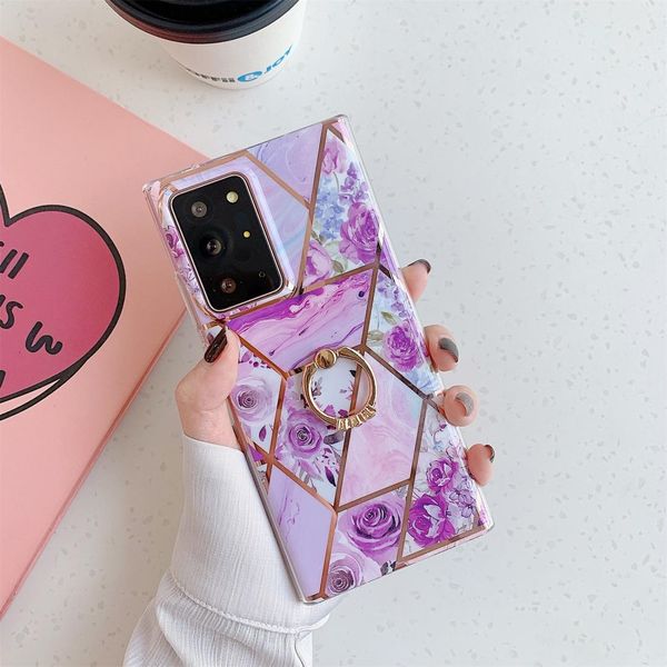 

for samsung galaxy s20 electroplating stitching pattern soft tpu protective case with ring holder