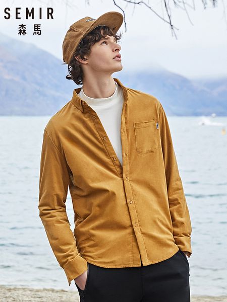 

semir long sleeve shirt men 2019 winter new retro lapel design sense solid color corduroy fleece shirts man