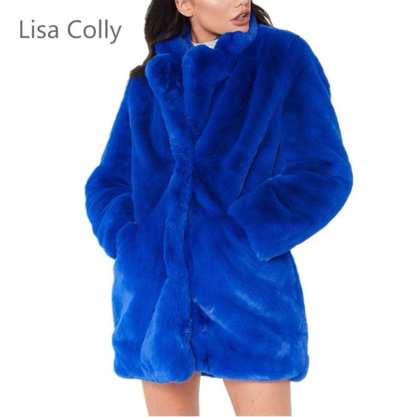 

lisa colly elegant faux fur coat women 2020 autumn winter warm soft fur jacket outwear women long overcoat streetwear coat, Black