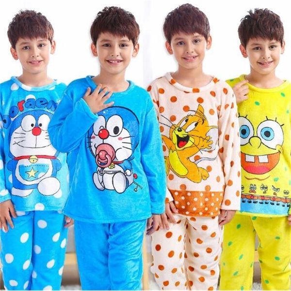 

2020 winter children fleece pajamas warm flannel sleepwear girls boy loungewear coral fleece kids pijamas homewear winter pyjama y200704, Blue;red