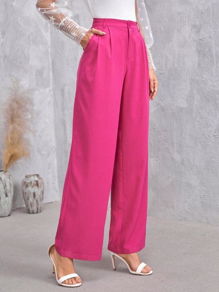 

solid zip up straight leg pants j8uu#, Black;white