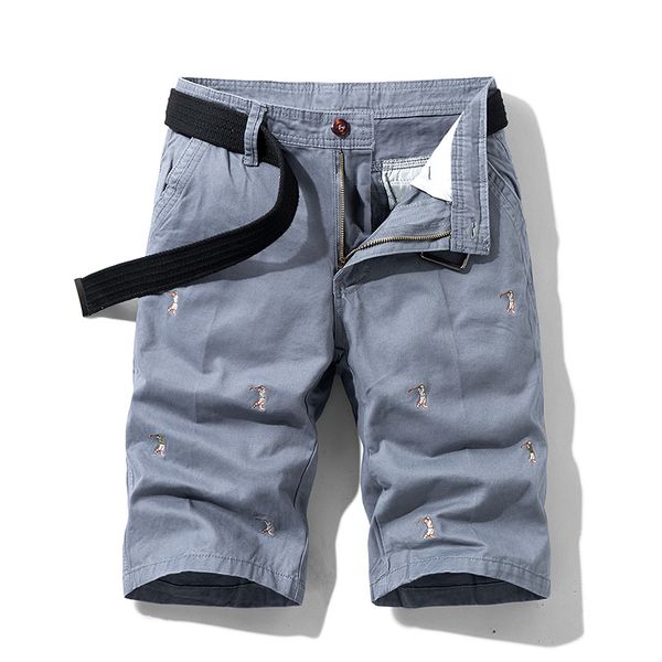 

2021 new summer new embroidery 100% cotton fashion casual fit knee length pockets cargo shorts men jz0m, White;black