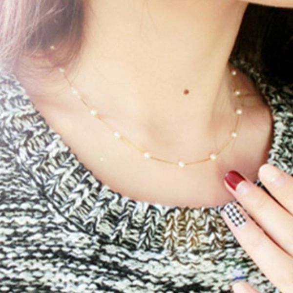 

pearls necklace women aesthetic pearls short clavicle chain initial necklaces harajuku women jewelry collares kpop, Golden;silver