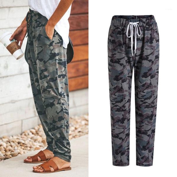 

women casual harem pants loose long baggy wide leg ladies pocket camouflage print long pants trousers bottoms1, Black;white