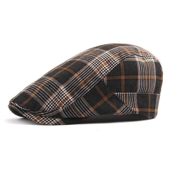 

berets 2021 spring summer plaid sboy caps men cotton flat peaked cap women painter beret hats 26, Blue;gray