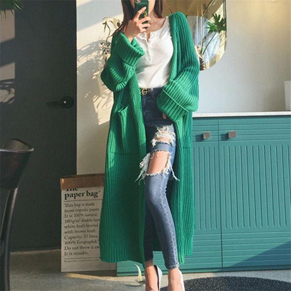 

colorfaith new autumn winter women's sweaters korean style minimalist solid multi colors casual long cardigans sw8528 201224, White;black