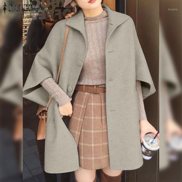 

zanzea fashion korean lapel outwear womens winter autumn woolen coats casual single breasted bat sleeve solid jackets s-5xl1, Black
