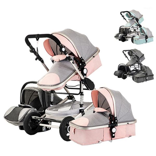 

strollers# multi-function three-in-one lightweight four-wheeled baby stroller cradle car seat washable1