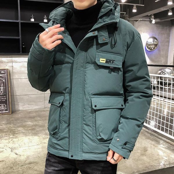 

2020 winter men parka big pockets casual jacket hooded solid color fashion men's parkas thicken and warm hooded outerwear coat1, Black