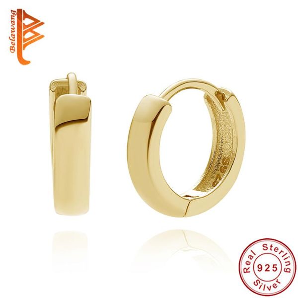 

hoop & huggie belawang authentic 925 sterling silver bold hoops earrings for women 18k gold plated circle wedding engagement jewelry, Golden;silver