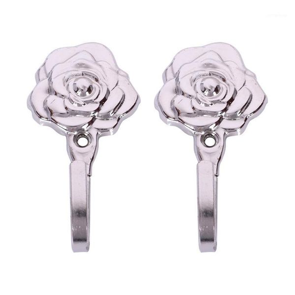 

hooks & rails 2pcs rose pattern metal wall decorative tieback curtain towel hanger1