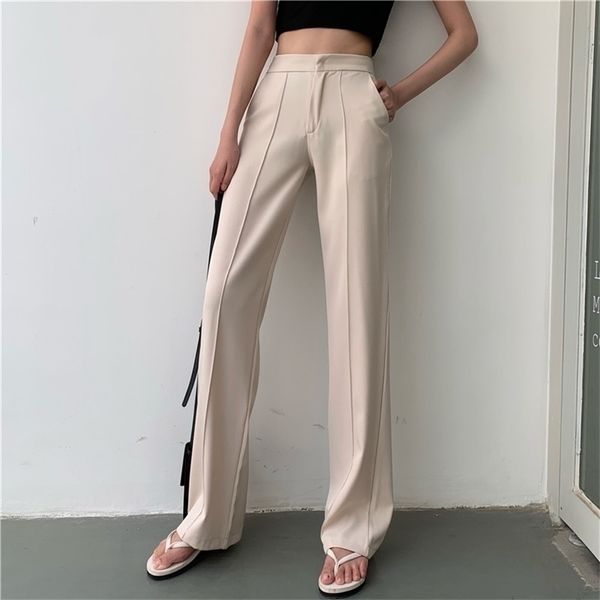 

long pants for women high waist summer fashion elegant casual office lady straight trouser 201228, Black;white