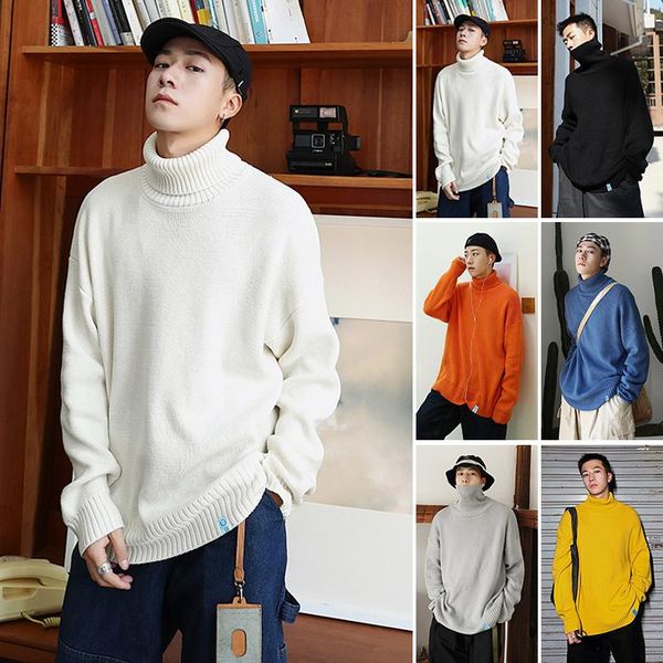 

men's sweaters mens 7 colors turtleneck for korean clothing japan harajuku fashion knit sweater jumper teens loose pullover streetwear, White;black