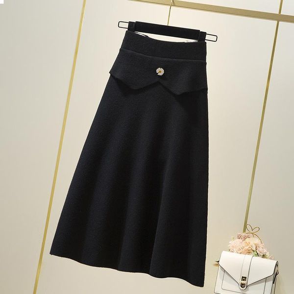 

new 2021 a-line midi female thick winter black elegant skirt y345 fmzs hhzn