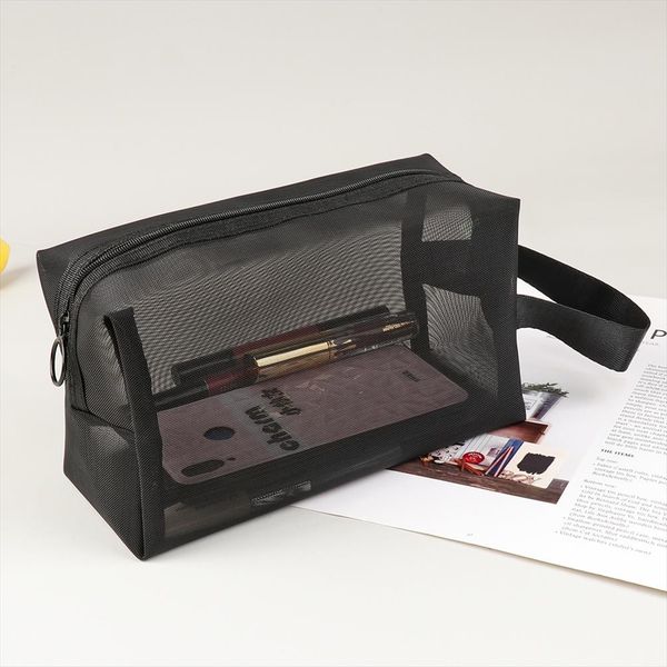 

1pcs black mesh косметическая сумка на молнии макияж сумка для женщин wash туалетных сумка mesh пакет путешествия организатор хранения пенал