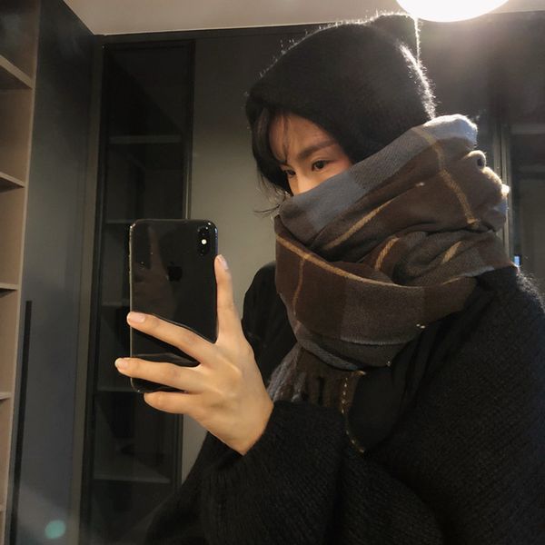 

blue plaid cashmere scarves for women's winter warmth, Blue;gray