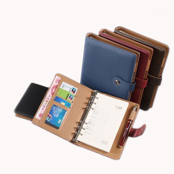 

business notepad a6 loose-leaf notebook stationery clip a5 leather hand account book diary book logo custom buy books pen1, Purple;pink