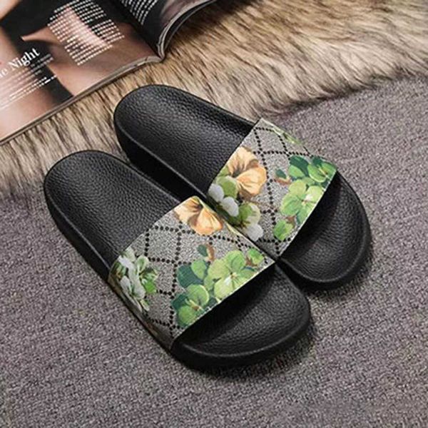 

2022ss shoes luxury designer rubber slides sandal blooms green red white web fashion mens womens shoes beach flip flops with flower box, Black