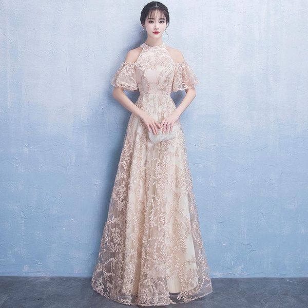 

new champagne traditional chinese dress qipao ladies evening dresses vintage cheongsam women bride long cheongsam modern dress, Red