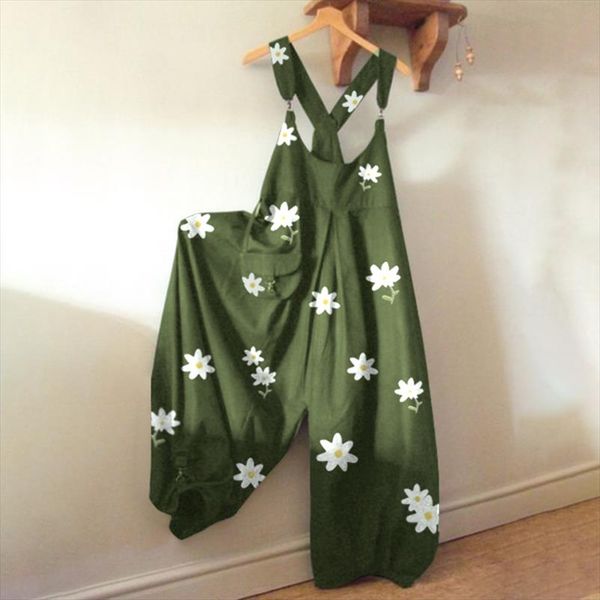 

fashion women loose flower print jumpsuit strap dungaree trousers ladies overall pants casual playsuits plus size s 3xl, Black;white