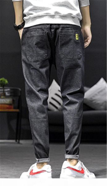 

mens designer solid color jeans spring wild slim fit trousers loose beam feet cropped jeans male, Blue