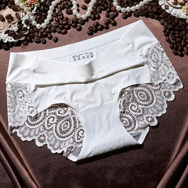 

fashion ice silk panties new seamless women underwear oine piece lace breathable low rise panties comfort intimates briefs1, Black;pink