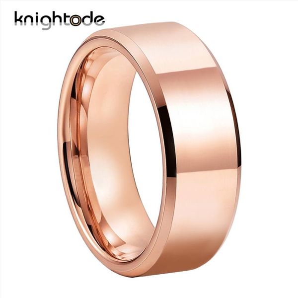 

8mm rose gold tungsten wedding band for men women engagement ring lover gift polishing beveled comfort fit, Slivery;golden