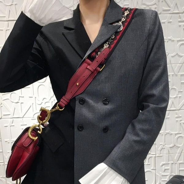 

spring brand women asymmetrical colors blocking blazer ruffles patchwork irregular double breasted blazer femme suit jacket1, White;black
