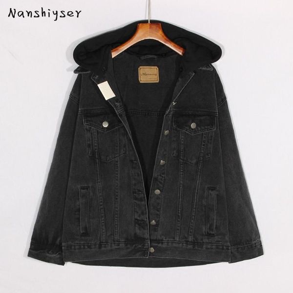 

autumn plus size women letter embroidery removable hooded black denim jacket ropa de mujer batwing sleeve casual bomber jacket1, Black;brown