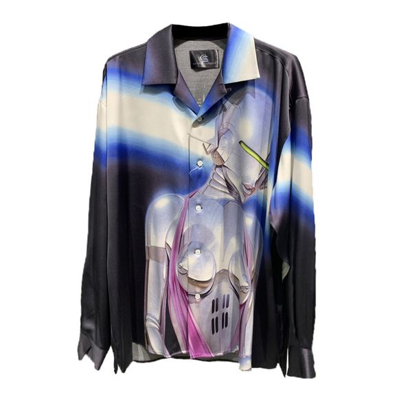 

men's casual shirts kongshanji g s hajime sorayama illustration men's and women's long sleeved fashion brand shirt, White;black