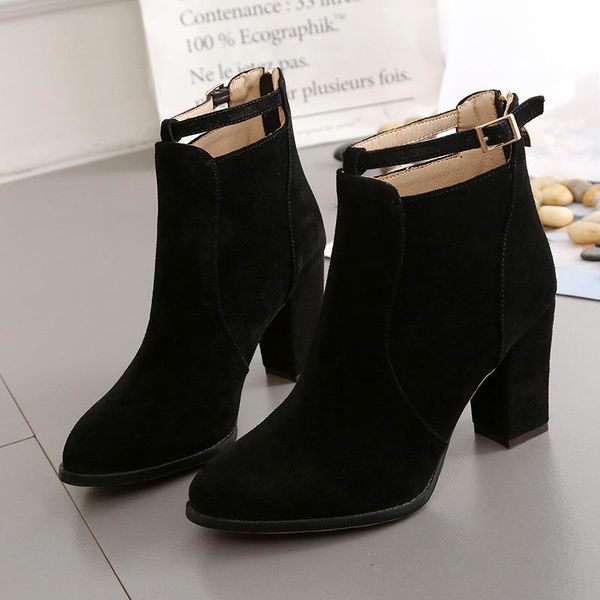 

boots 2021 autumn and winter women british high heel all-match back zipper large size, Black