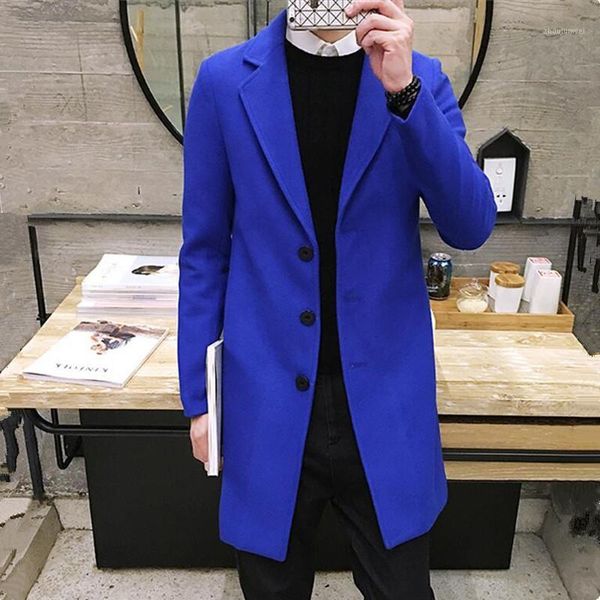 

2017 spring men's casual long sleeve woolen coat / men's solid color long trench coats blends / plus size 5xl1, Black