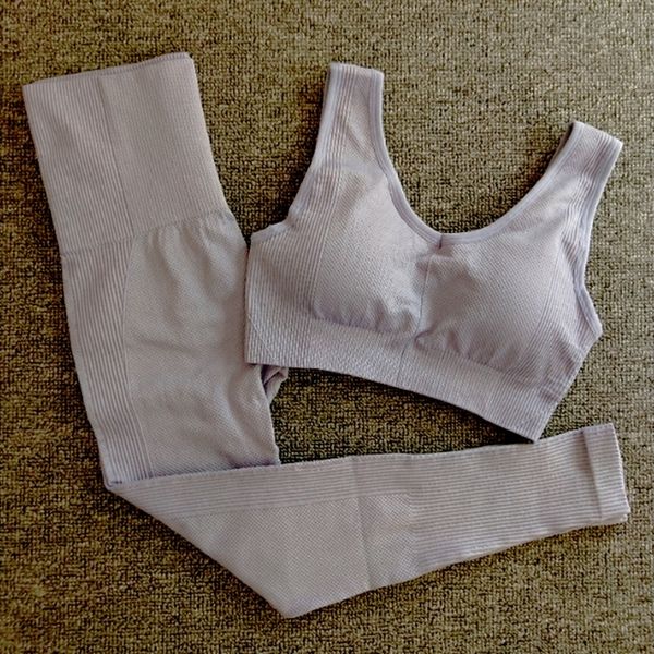 

2pcs seamless yoga set women fitness clothing workout sportswear woman gym high waist leggings push-up sports bra sports suits y200328, Gray