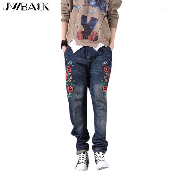 

uwback jeans women 2020 new embroidery denim jeans mujer floral boyfriend loose washed harem pants woman tb13381, Blue