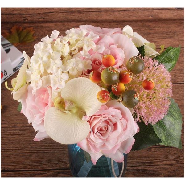 

silk flower wedding bouquet rose orchid berry artificial flowers fall vivid fake leaf wedding flower bridal bouq jllwwj mxyard