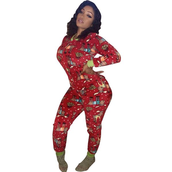 

autumn winter women's pijamas zipper christmas printed deep v neck sleeper pajamas with women back flap h1210, Black;red