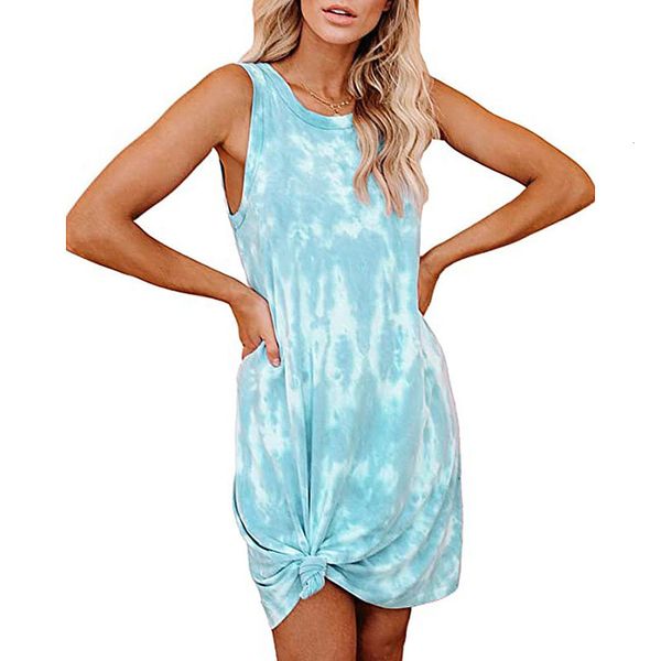 

women tie dye print sun sleeveless round neck casual style loose summer clothes, Black;gray