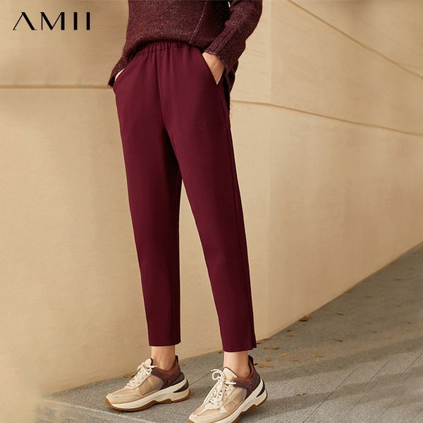 

amii minimalism winter causal women's pants fashion simple olstyle thick fleece traight ankel-length female trousers 12030608 1020, Black;white