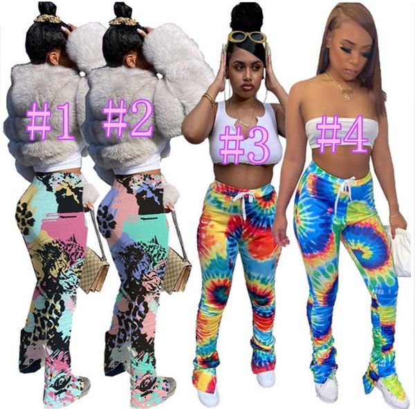 

женские брюки дамы тонкий tie-dye print plated расклепленные брюки сферальные штаны высокие талии брюки сплит белл нижний карандаш брюки 4 ц, White