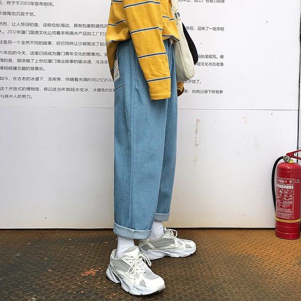 

2019 new men's biker stretch loose classic patch jeans holes denim casual straight harem pants blue/black trousers1